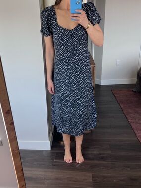 Reformation Navy and White Floral Midi Dress